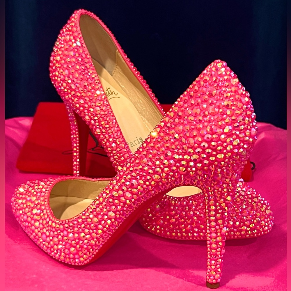 Christian Louboutin Pink Swarovski Crystal Strass Heels Size 38.5